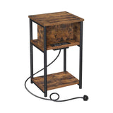 Alivio Slim Side Table with Charging Station Bedside Table with 2 AC Outlets (Rustic Brown)