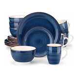 Alivio 16-Piece Porcelain Dinner Set, Lead-Free Blue Glaze Dinnerware Set for 4, Microwave & Dishwasher Safe Plates, Bowls & Mugs (Blue)