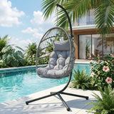 Alivio Folding Egg Chair with Steel Frame, Freestanding Hanging Chair - Premium Swing Chair with Cushion for Indoor Outdoor Patio Garden