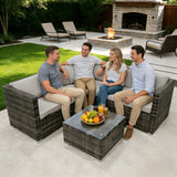 Alivio 5 Seater Rattan Corner Sofa Set, PE Rattan Garden Furniture Set with Coffee Table, Anti-UV Cushions for Indoor Outdoor Patio - Grey