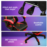360 Degree Swivel Gaming Chair with Footrest Lumbar Support Back Support - Red