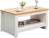 Alivio 2 Tier Rectangular Coffee Table with Oak Finish and Bottom Storage