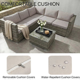 Alivio 5 Seater Rattan Corner Sofa Set, PE Rattan Garden Furniture Set with Coffee Table, Anti-UV Cushions for Indoor Outdoor Patio - Grey