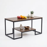 Alivio Modern Coffee Table with Metal Frame & Shelves Storage (Brown)