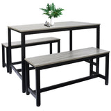 Alivio 3-Piece Dining Table Set with 2 Benches, Heavy Duty 400kg Capacity (Grey)