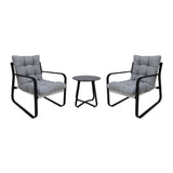 Alivio 3-Piece Patio Bistro Set, Modern Iron Leisure Chairs with Grey Cushions and Coffee Table for Balcony & Garden (Grey)
