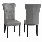 Alivio Set of 2 PU Leather Dining Chairs with Solid Rubberwood Legs, Grey