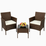 Alivio 3-Piece Outdoor Rattan Wicker Furniture Set with Cushions & Coffee Table (Brown)