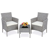 Alivio 3-Piece Outdoor Rattan Wicker Furniture Set with Cushions & Coffee Table (Grey)