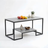 Alivio Modern Coffee Table with Metal Frame & Shelves Storage (Grey)