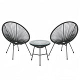 Alivio 2-Seater Acapulco Style Bistro Set with Glass Top Table, Garden Furniture Set (Black)