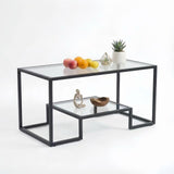 Alivio Modern Coffee Table with Metal Frame & Shelves Storage (Glass)