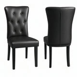 Alivio Set of 2 PU Leather Dining Chairs with Solid Rubberwood Legs, Black