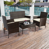 Alivio 4 Piece Rattan Sofa Set Patio Furniture with Coffee Table Weather Resistant UV Protected Cushions for Indoor Outdoor Use (Brown)