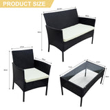 Alivio 4 Piece Rattan Sofa Set Patio Furniture with Coffee Table Weather Resistant UV Protected Cushions for Indoor Outdoor Use (Black)