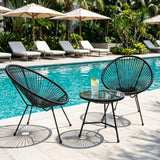 Alivio 2-Seater Acapulco Style Bistro Set with Glass Top Table, Garden Furniture Set (Black)