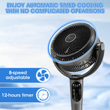 Alivio Silent DC Pedestal Circulator Fan with Remote Control, Adjustable Height, 8 Speeds, 360° Rotation & 12H Timer