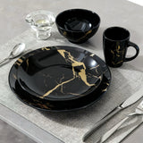 Alivio 16-Piece Premium Porcelain Dinnerware Set, Black & Gold Marble Design, Scratch-Resistant, Luxury Tableware Collection