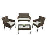Alivio 4 Piece Rattan Sofa Set Patio Furniture with Coffee Table Weather Resistant UV Protected Cushions for Indoor Outdoor Use (Grey)
