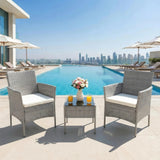 Alivio 3-Piece Outdoor Rattan Wicker Furniture Set with Cushions & Coffee Table (Grey)