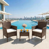 Alivio 3-Piece Outdoor Rattan Wicker Furniture Set with Cushions & Coffee Table (Brown)