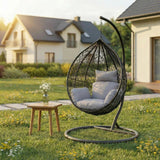 Alivio Rattan Big Basket Hanging Egg Chair with Cushions (Grey)