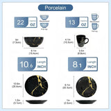 Alivio 16-Piece Premium Porcelain Dinnerware Set, Black & Gold Marble Design, Scratch-Resistant, Luxury Tableware Collection