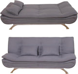 Alivio 3 Seater Sofa Bed with 2 Pillow, Elegant Linen Fabric Recliner Sofa Bed with Steel Legs for Living Room, Guest Room, Office (Grey)