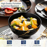 Alivio 16-Piece Premium Porcelain Dinnerware Set, Black & Gold Marble Design, Scratch-Resistant, Luxury Tableware Collection