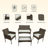Alivio 4 Piece Rattan Sofa Set Patio Furniture with Coffee Table Weather Resistant UV Protected Cushions for Indoor Outdoor Use (Grey)