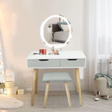 Alivio Hollywood Dressing Table Set with Stool & LED Oval Mirror (Grey)