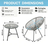 Alivio 2-Seater Acapulco Style Bistro Set with Glass Top Table, Garden Furniture Set (Grey)