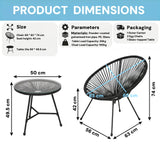 Alivio 2-Seater Acapulco Style Bistro Set with Glass Top Table, Garden Furniture Set (Black)