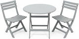 Alivio 3-Piece Folding Bistro Set – Space-Saving Round Patio Table & 2 Chairs, Indoor/Outdoor Balcony & Garden (Grey)