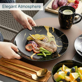 Alivio 16-Piece Premium Porcelain Dinnerware Set, Black & Gold Marble Design, Scratch-Resistant, Luxury Tableware Collection