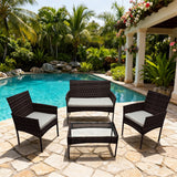 Alivio 4 Piece Rattan Sofa Set Patio Furniture with Coffee Table Weather Resistant UV Protected Cushions for Indoor Outdoor Use (Brown)