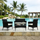 Alivio 4 Piece Rattan Sofa Set Patio Furniture with Coffee Table Weather Resistant UV Protected Cushions for Indoor Outdoor Use (Black)