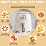 Alivio Cream Manual Air Fryer, 80–200°C Temperature Settings, 30-Minute Timer for Everyday Cooking
