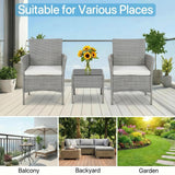 Alivio 3-Piece Outdoor Rattan Wicker Furniture Set with Cushions & Coffee Table (Grey)