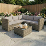 Alivio 5 Seater Rattan Corner Sofa Set, PE Rattan Garden Furniture Set with Coffee Table, Anti-UV Cushions for Indoor Outdoor Patio - Grey