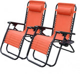 Alivio Zero Gravity Sun Loungers, Adjustable Reclining Outdoor Chairs with Cup Holder & Headrest, Orange (Set of 2)