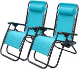 Alivio Zero Gravity Sun Loungers, Adjustable Reclining Outdoor Chairs with Cup Holder & Headrest, Lake Blue (Set of 2)