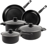 Alivio 5-Piece Non-Stick Pot Set Versatile Cookware for Every Kitchen, 3 Saucepans with Glass Lids & 2 Frying Pans, Non-Stick, Oven Safe, Long Lasting Cookware Pan Set (Black)