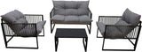 Alivio 4-Seater Outdoor Iron Sofa Chair Set with Cushions & Coffee Table, Modern Garden Patio Furniture (Grey)