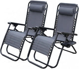 Alivio Zero Gravity Sun Loungers, Adjustable Reclining Outdoor Chairs with Cup Holder & Headrest, Dark Grey (Set of 2)