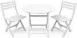 Alivio 3-Piece Folding Bistro Set – Space-Saving Round Patio Table & 2 Chairs, Indoor/Outdoor Balcony & Garden (White)
