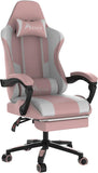 Alivio Ergonomic Gaming Chair with Massage Lumbar Cushion & Retractable Footrest, PU Leather Video Game Chair (Pink)