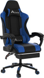 Alivio Ergonomic Gaming Chair with Massage Lumbar Cushion & Retractable Footrest, PU Leather Video Game Chair (Blue)