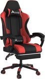 Alivio Ergonomic Gaming Chair with Massage Lumbar Cushion & Retractable Footrest, PU Leather Video Game Chair (Red)