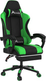 Alivio Ergonomic Gaming Chair with Massage Lumbar Cushion & Retractable Footrest, PU Leather Video Game Chair (Green)